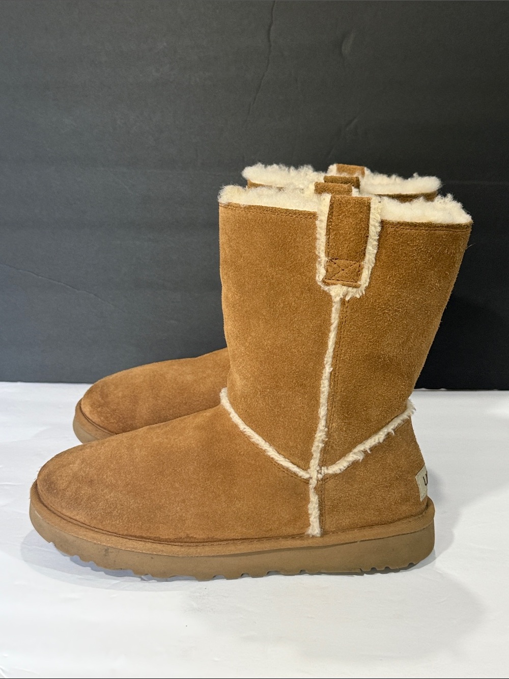 UGG Classic Shearling-Lined Suede Winter Boots - Chestnut, sz 9